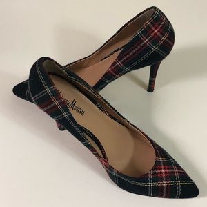 Neiman Marcus Red and Black Plaid Heels
